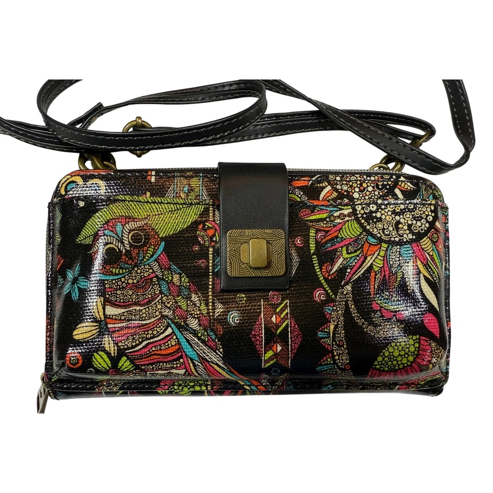Sakroots Artist Circle Smartphone Crossbody‎ Bag Black Multi Owl Floral